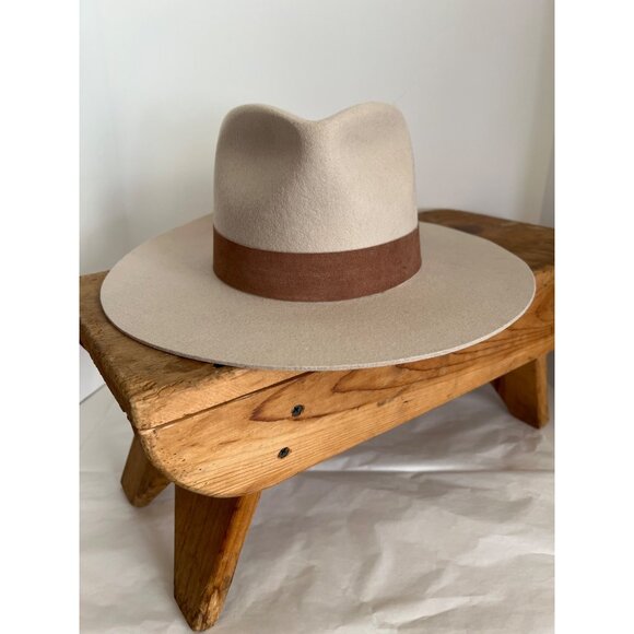 GIGI PIP Accessories - Gigi Pip Fedora Hat Womens Size 57 M Beige - Brown Band 100% Australian Wool NWT